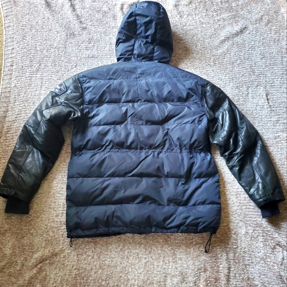 Pelle Pelle Elite Series Black & Blue Mixed Media Puffer Jacket Leather Sleeves - Picture 4 of 16